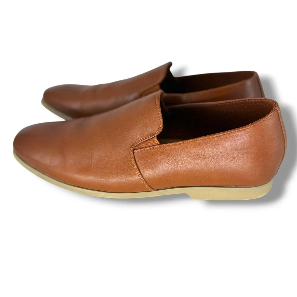 Ferro Aldo Cole Mens Leather Loafers Size 9 Cognac Slip On Dress Shoes